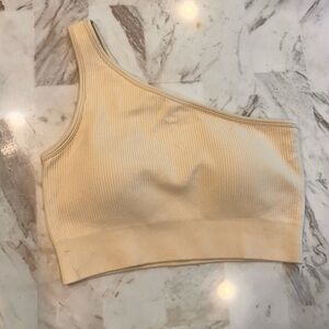 Elegant One-Shoulder Tan Crop Top